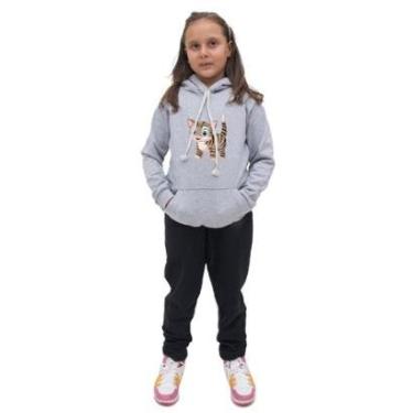 Imagem de Blusa Moletom Menina Infantil Canguru Com Calça de Frio Lisa Para Escola Passeio Moda Inverno-Feminino