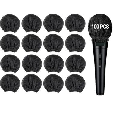 Imagem de 100 peças de capa de microfone não tecido, capas de higiene descartáveis, capa protetora de para-brisas de microfone de mão, capa protetora para KTV, karaokê, apresentações de palco, entrevista de