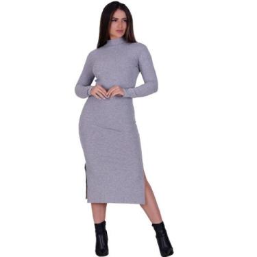 Imagem de Vestido Manga Longa Gola Alta Inverno Midi -c3 VESTIDO PATRÍCIA, Cinza