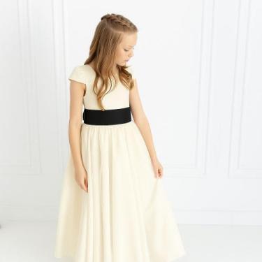 Imagem de Vestido longo Off White com Faixa e Laço PRETO Infantil Festa elegânci