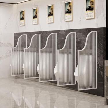 Imagem de pcagfaajmh Divisória de mictório de vidro temperado listrada, tela de mictório montada na parede para homens, divisória de vaso sanitário masculina, moldura de aço inoxidável, divisória de tela para