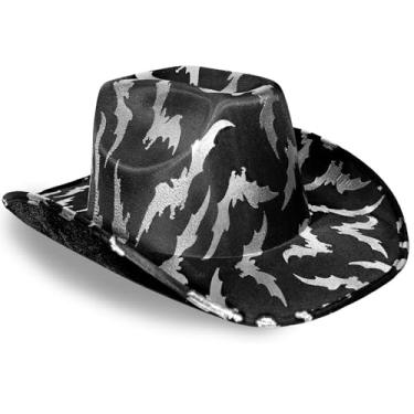Imagem de Jococs Chapéu de cowboy preto, chapéu de vaqueira, chapéu de morcego, fantasia engraçada, cosplay para festa