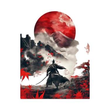 Imagem de Pintura Em Tela De Guerreiro Samurai Da Lua Vermelha, Paisagem Japones