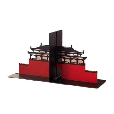 Imagem de Suportes de livros de metal modernos Suporte de terminais de livros de metal para prateleiras Suporte de rolha divisor vermelho e preto para decoração de casa, escritório, biblioteca, prateleiras