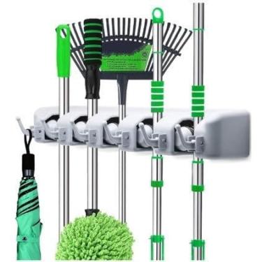 Imagem de Suporte Organizador 5 Lugares 6 Ganchos Porta Vassoura Rodo Chaves Posições
