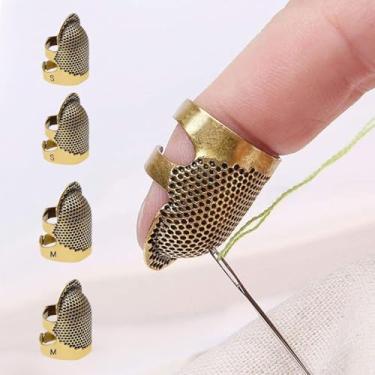 Imagem de Dedais de costura, dedais de metal ajustáveis para protetor de dedo de costura manual, acessórios de artesanato para artesanato de tricô ferramentas DIY, bronze (4)