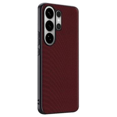 Imagem de LTLMYDAM Capa de negócios para Samsung Galaxy S26 Ultra/S26 Plus/S26, capa de couro com proteção de lente fina, borda macia, textura de fibra de carbono, roxo, S26