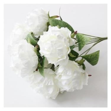 Imagem de Flores falsas, 7 cabeças, peônias artificiais grandes, buquê de flores, decoração de casa, peônias falsas, decoração de festa (branca)