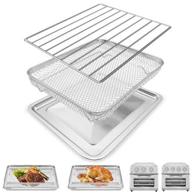 Imagem de Rack de fritadeira a ar para Cuisinart TOA-29 28 forno de convecção torradeira de convecção, 28 cm x 25 cm para fritadeira a ar de aço inoxidável, acessórios de bandeja, peças de acessórios, cofres