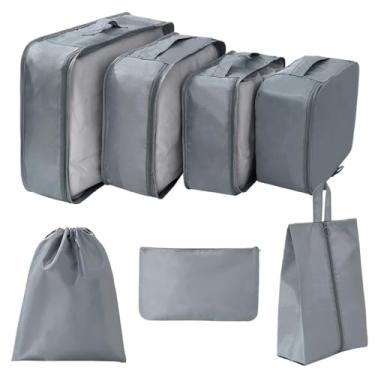 Imagem de Organizador Viagem Kit 7 Peças Necessaire para Bagagem Malas Dobrável Impermeável Multiuso Feminina Masculina Unissex Grande Compacto Prático Roupas Bolsa Cosméticos Higiene Premium (CINZA)