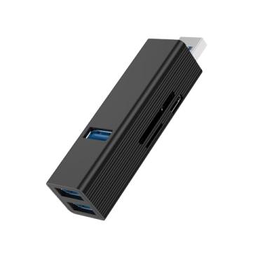 Imagem de Hub USB 3.0 6 em 1 com leitor de cartão SD/TF, entrada de alimentação USB-C 5V, adaptador plug and play multiportas para laptop e desktop, suporta conexão simultânea, ampla compatibilidade