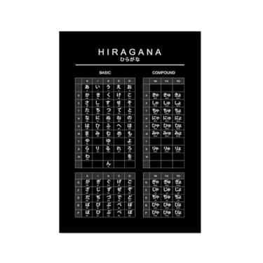 Imagem de Pôster do gráfico do alfabeto japonês Hiragana Katakana preto e branco pintura em tela educação aprender impressões escritório decoração sala de aula (SKU4,20,3x30,5 cm = (20 x 30 cm), moldura preta
