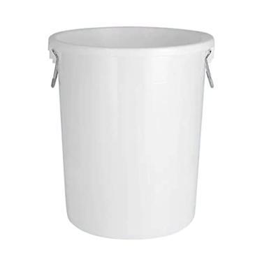 Imagem de Lixeira externa 50/60/100/160/280L, lixeira comercial de grande capacidade com tampa, lixeira espessa de cozinha doméstica lata de lixo industrial redonda (60L, branco sem cobertura)