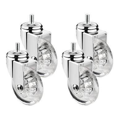 Imagem de Rodas giratórias de borracha PU transparente - Conjunto de 4, rodízios de substituição de 7,6 cm para móveis, carrinho e cama de bebê, sem freio, rolamento durável e suave, M8 x 15 mm