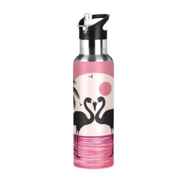 Imagem de Burbuja Garrafa de água de aço inoxidável Flamingos at Sunset, garrafas de água isoladas a vácuo com tampa de canudo para esportes, academia, escola - à prova de vazamento e suor, sem BPA, 590 ml