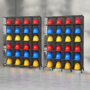 Imagem de Rack de exibição de chapéu rígido antiderrapante preto 24 grades - pacote com 2 organizadores de tampas com rodas, solução de armazenamento de chapéu comercial de grande capacidade para fábricas e uso