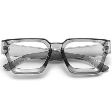Imagem de AIEYEZO Óculos De Grau Quadrados E Grossos Para Mulheres Homens, Modernos, Leves Chiques Computador (Cinza Transparente)