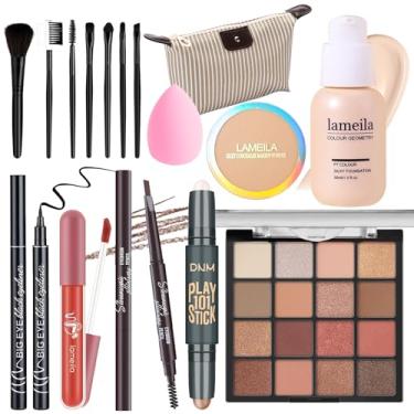 Imagem de YBUETE Kit completo de maquiagem para meninas, adolescentes e mulheres, conjunto de presente de maquiagem, inclui sombra, base, bastão de contador, pó, lápis de sobrancelha, delineador, pincéis