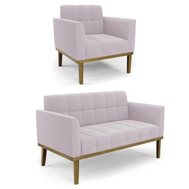 Imagem de Namoradeira E Poltrona Base Madeira Castanho Ana Bouclé Rosê - Ibiza