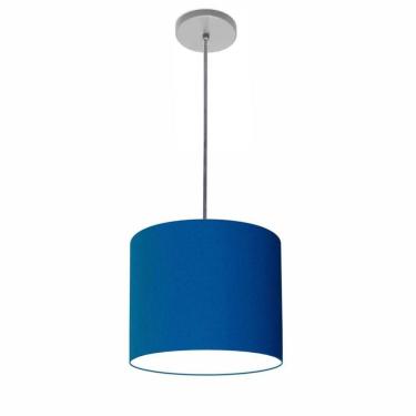 Imagem de Lustre Luminária Pendente Vivare Free Lux Pe-4107cz Cúpula Em Tecido 25x20cm Azul-marinho Canopla Cinza E Fio Cristal