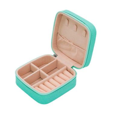 Imagem de Porta Joias Portatil Viagem Estojo Maleta Caixinha Com Ziper Verde