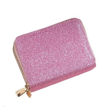 Imagem de Carteira feminina de cartão de crédito RFID, clipe para cartões multicartões com zíper duplo, couro órgão feminino, porta-cartões pequeno, Ouro rosa