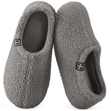 Imagem de HomeTop Pantufas femininas felpudas de pele cacheada com forro de lã polar, Cinza, 7-8