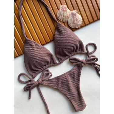 Imagem de Biquini Feminino Cortininha com Bojo Removivel Calcinha De Amarrar na 