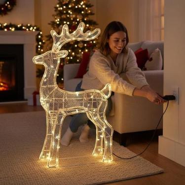 Imagem de Armação de Rena com Trenó Natalina LED 220V Decoração Natal Luzes Pisc