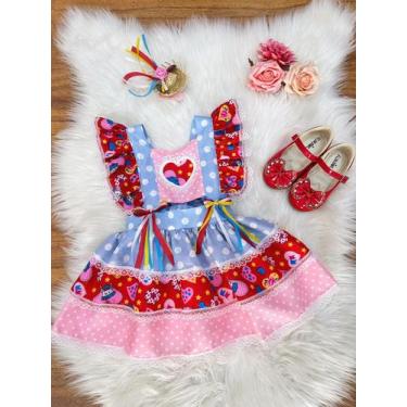 Imagem de Romper Jardineiro Junino Azul Colorido Com Laço de Chapéuzinho - luz b