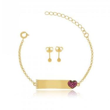 Imagem de Kit Pulseira Infantil Menina Cravejado Personalizada Banhado