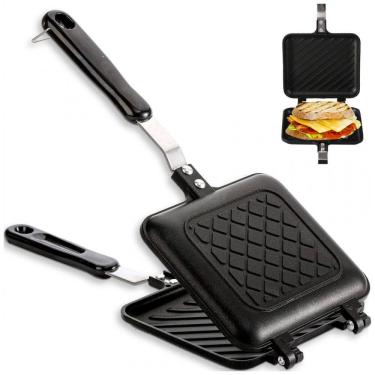 Imagem de Sanduicheira ZOOFOX Preto 15cm Alumínio Antiaderente para Fogão e Camping