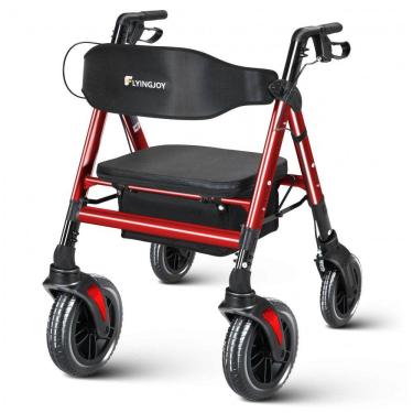 Imagem de Andador com Assento, 204 kg Rolling Walker, 10.8kg, Rollator Extra Largo e Resistente para Idosos e Adultos Bariátricos, Vermelho,FlyingJoy