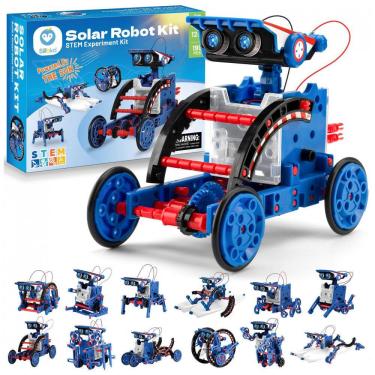 Imagem de Kit STEM Robô Solar de Montar Sillbird 12 em 1 Azul e Vermelho com 190 Peças – Energia Solar