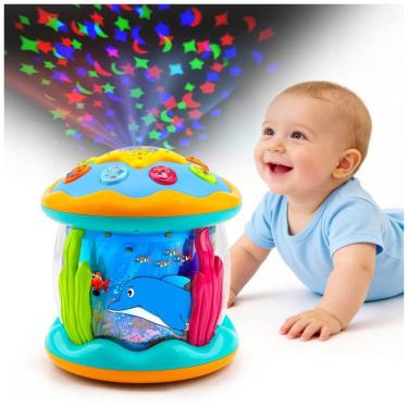Imagem de Brinquedo musical projetor oceano giratório Tsomtto desenvolvimento sensorial luz e som para bebês