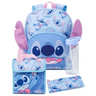 Imagem de Mochila infantil oficial Disney Lilo & Stitch 4 peças com lancheira, estojo e garrafa
