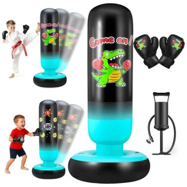 Imagem de EIVONDA Saco de Pancadas Inflável Dinosaurio para Crianças 165 cm com Luvas e Bomba - Brinquedo 2 em 1 para Meninos e Meninas