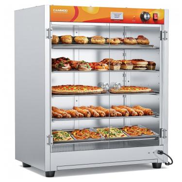Imagem de Aquecedor de Alimentos Comercial CAMMOO 126 litros 5-Níveis 900W Aço Inoxidável 304 Elemento Aquecedor Dupla Porta Vidro Temperado