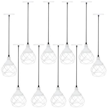 Imagem de 10 Pendentes Aramado Branco Lustre Luminária Teto Regulável Sala Cozinha Industrial