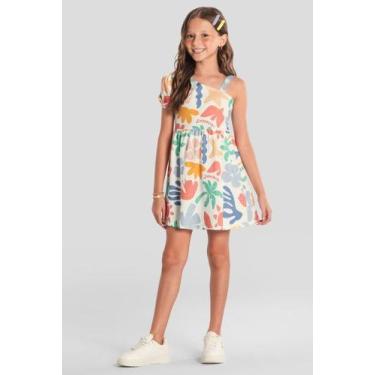 Imagem de Vestido infantil menina assimétrico Brandili Natural, Natural, 4