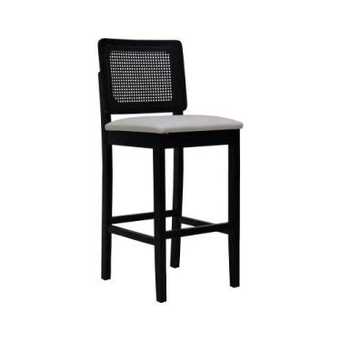 Imagem de Banqueta Alta Bistrô Madeira Maciça Lyon Assento Estofado Encosto Teli