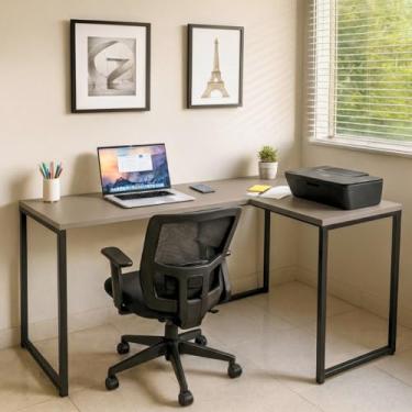 Imagem de Mesa Escritório Escrivaninha Industrial em L de canto, 130x100, 100% MDF Premium Cinza com Base em Aço