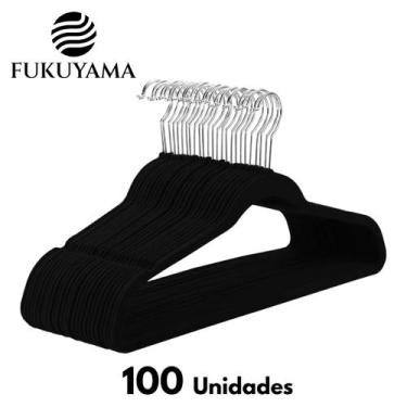 Imagem de KIT 100 CABIDES DE VELUDO PRETO ANTIDESLIZANTE PREMIUM FUKUYAMA Com Ga