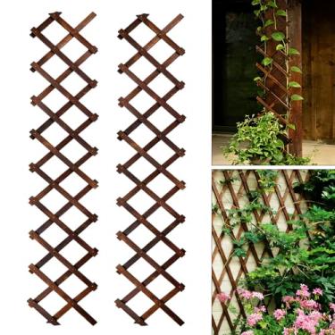 Imagem de Bounmer 2 Peças de Treliça de Jardim Expansível, 12" X 75" Painel de Parede de Cerca de Treliça de Madeira Cercas Decorativas Extensíveis Treliça de Treliça para Plantas Trepadeiras Ao Ar Livre Ivy Vi