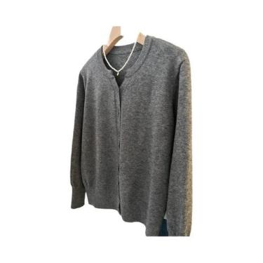 Imagem de Suéter Feminino De Cashmere Curto Em Tricô Com Gola Redonda, Quente E 