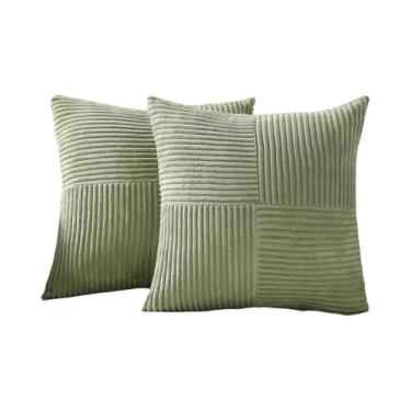 Imagem de Capas De Almofada Listradas Em Corduroy Verde 45x45CM, Almofada Macia 