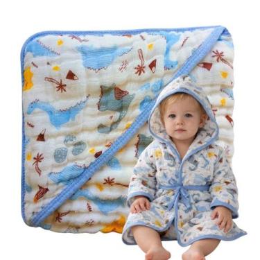Imagem de Kit Enxoval Roupão e Toalha Banho para Bebê com Capuz 100 Algodão Soft