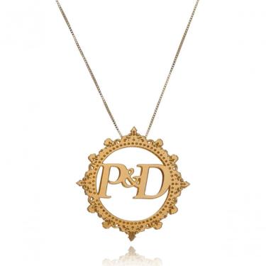 Imagem de Colar Floratta Joias Mandala Trabalhado e com Iniciais [F027] Banhado em Ouro 18k Personalizado Feminino