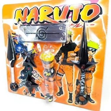 Imagem de Kit Boneco Action Figure Uzumaki Naruto Shippuden com Bandana, 2 Kunai e 2 Shuriken Laranja Tiktoys