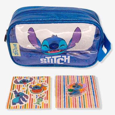 Imagem de Necessaire Lilo e Stitch com Adesivos Stitch - Disney em Plástico PP 14X23X6CM Estampa do Personagem para Uso Diário